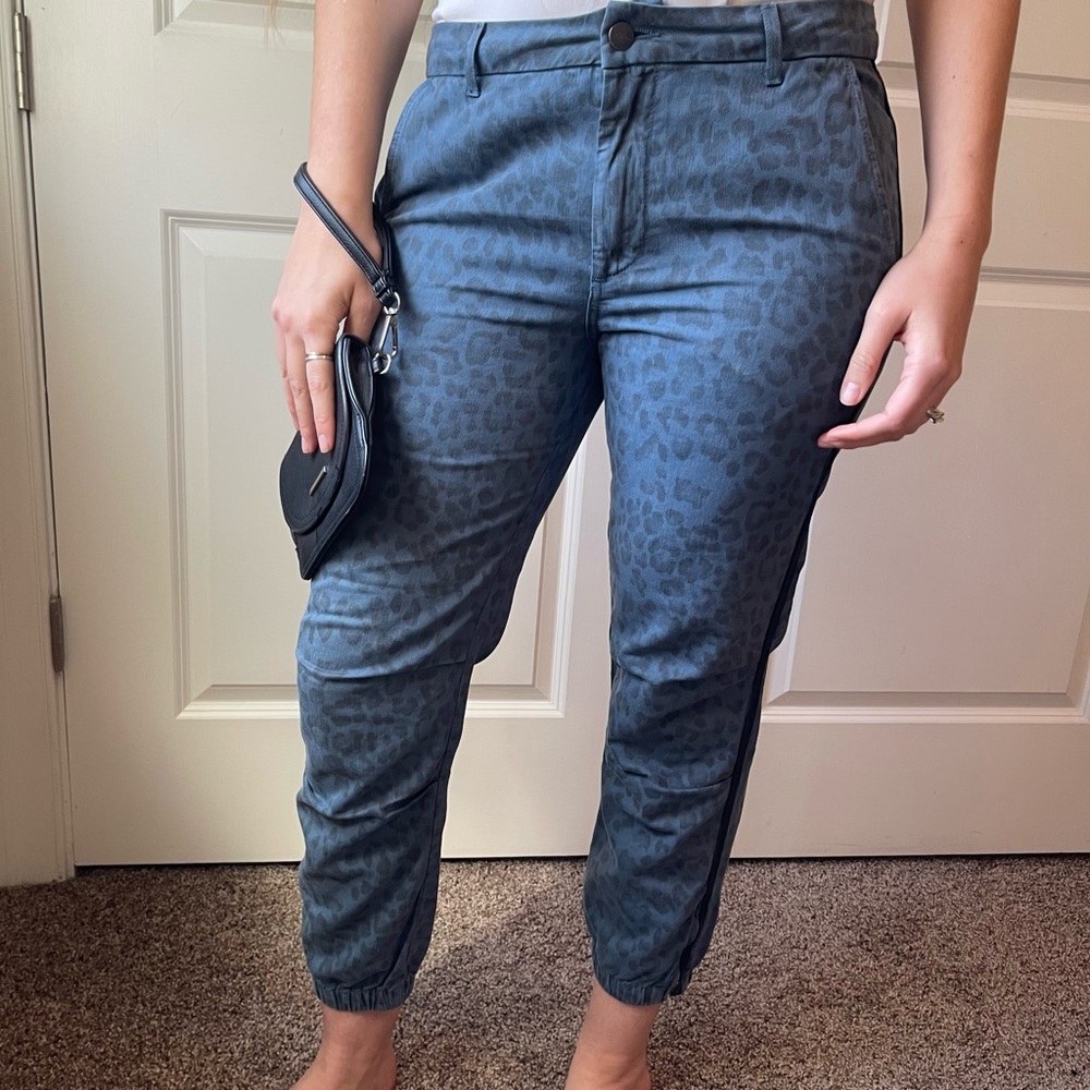 Sundry Leopard Print Cropped Jogger Pants in Dusty Blue